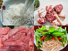 Xương ống bò: 1.5kg
Bắp bò: 1kg
Bò phi lê: 1kg
Hành tây: 2 củ
Xả: 4 cây
Hành tím: 6 củ
Hành phi: 2 muỗng cà phê
Tôm khô: 100g
Gừng: 1 củ nhỏ
Thảo mộc: Quế khô, thảo quả, vỏ quýt, hoa hồi,đinh hương, hạt ngò.
Rau ăn kèm: Hành lá, ngò gai, ngò rí, chanh ớt, hứng quế, rau om.
Gia vị nấu phở: muối, bột ngọt, nước mắm, hạt nêm, đường phèn.