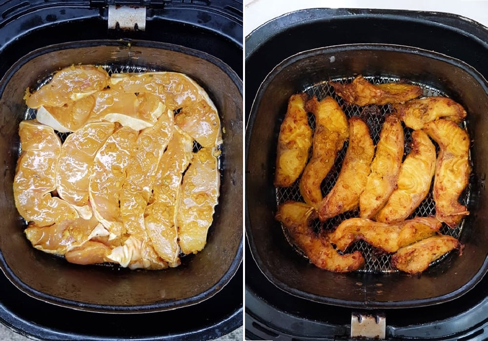 Bước 3: Nướng Cá
Sử dụng nồi chiên không dầu: Làm nóng nồi ở 180°C trong 7-10 phút. Xếp cá vào giỏ chiên, phết một lớp dầu ăn lên cá. Nướng ở 200°C trong 20 phút, lật mặt cá và nướng thêm 5-10 phút cho đến khi cá chín vàng đều.
Sử dụng vỉ nướng: Nướng trên than hoa cho đến khi cá có màu vàng đều, da cá se lại thành màu vàng cánh gián.