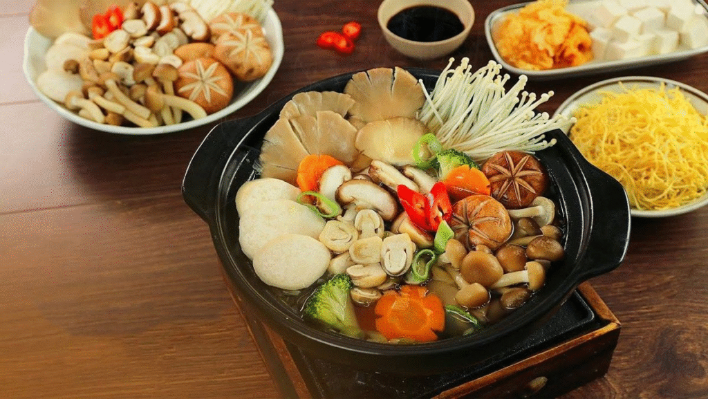 Mẹo giúp lẩu Thái chay thêm hấp dẫn
Chọn nguyên liệu tươi, chất lượng: Hãy ưu tiên rau củ tươi ngon, nấm không bị dập, đậu hũ chiên vàng nhẹ để giữ độ giòn và màu sắc đẹp.
Xào gia vị trước khi đổ nước: Việc phi sả, gừng, xào cà chua, dứa giúp tạo lớp hương nền chuyên nghiệp và thơm ngon hơn.
Nêm gia vị cân đối: Lẩu Thái đặc trưng bởi vị chua – cay – ngọt cân bằng. Có thể điều chỉnh mức cay bằng lượng ớt hoặc giảm nếu không ăn cay.
Giữ độ giòn sau nhúng: Rau và nấm chỉ cần nhúng nhẹ, không để quá lâu trong nước lẩu để tránh mềm quá.
Bảo quản đúng cách: Nếu còn nước lẩu, để nguội rồi bảo quản trong hộp kín ở ngăn mát. Rau củ riêng – dùng lại trong 1‑2 ngày, đun sôi lại trước khi dùng.
Thêm hương vị đặc biệt: Có thể dùng sa tế chay tự làm (ớt, sả, dầu ăn, dầu điều) để tăng màu sắc & vị đậm đà.