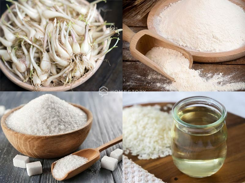 Chuẩn bị nguyên liệu làm dưa kiệu muối chua ngọt – Chọn đúng, ngon hơn
Nguyên liệu làm món dưa kiệu chủ yếu là những gia vị hằng ngày mọi người thường hay sử dụng. Mọi người hãy chuẩn bị theo định lượng theo như danh sách dưới đây:
Củ kiệu tươi: 1kg5 -1kg7 chọn củ còn tươi xanh, củ trắng nhỏ, không bị dập hư- Để trong quá trình muối dưa kiệu sẽ trắng giòn trông đẹp mắt, không thì nó sẽ bị nó sẽ dễ bị hư hoặc để không được lâu.
Đường: 400 g cho 1 kg kiệu đã được cắt làm sạch sẵn, tùy theo khẩu vị nếu mọi người ăn ngọt hơn có thể cho thêm.
Giấm: 250 ml, muối hột, có thể thêm phèn chua hoặc tro bếp nếu muốn kiệu trắng hơn .
Có thể dùng thêm một ít tỏi, hành củ, ớt,...để bỏ vào cùng sẽ làm cho món dưa kệu bắt mắt và thơm ngon hơn.
