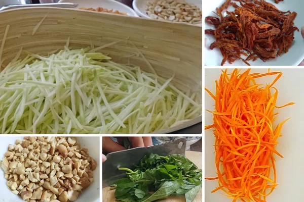 Nguyên liệu chuẩn để món gỏi đu đủ khô bò ngon

Để món gỏi đu đủ khô bò đạt chuẩn, bạn cần chuẩn bị kỹ các nguyên liệu sau:

Thành phầnSố lượng gợi ý*Ghi chúĐu đủ xanh~ 300‑500 gChọn loại đu đủ hơi ương, chưa chín hẳn để giữ độ giòn.Khô bò~ 100‑200 gKhô bò sợi hoặc khô bò “đen” nếu muốn có vị gan bò cháy như một vài biến thể.Cà rốt1 củ nhỏ (khoảng 50‑100 g)Tạo màu sắc và độ ngọt nhẹ.Rau thơmRau răm, húng quế, húng lủi…Rau thái nhỏ để giữ hương thơm.Đậu phộng rang~ 30‑50 gRang giòn, giã sơ để rắc lên trên.Ớt, tỏiỚt tươi, tỏi băm nhỏNếu muốn món cay – tuỳ khẩu vị.Gia vị trộnNước mắm, đường, chanh hoặc giấm, có thể xì dầu hoặc sa tế cho biến tấuTỉ lệ hợp lý để nước trộn vừa miệng, không quá mặn hay gắt.